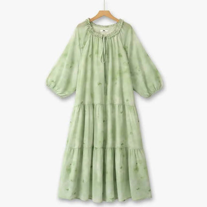 Robe longue romantique à volants et col noué - Vert - 6XL - image 0