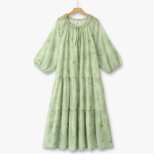 Robe longue romantique à volants et col noué - Vert - 6XL - image 0