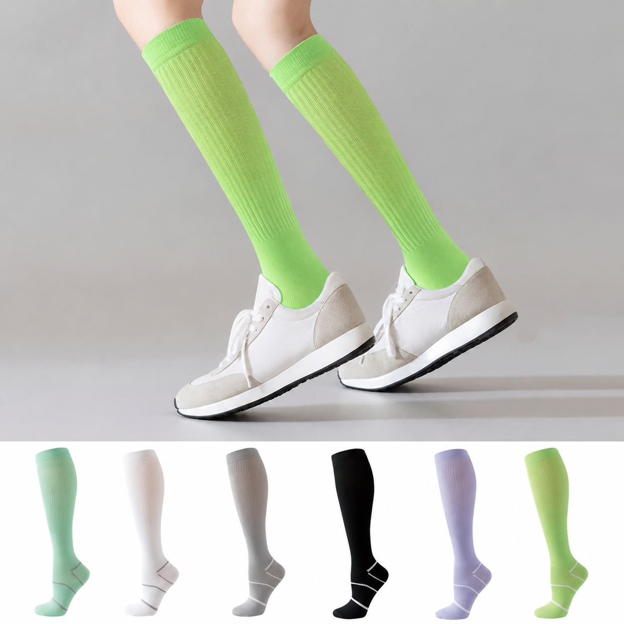 Chaussettes de compression hautes en maille respirante de couleur unie (6 paires) - image 0