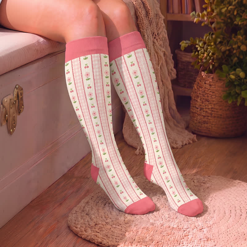 Chaussettes de compression à rayures florales grandes tailles - image 2