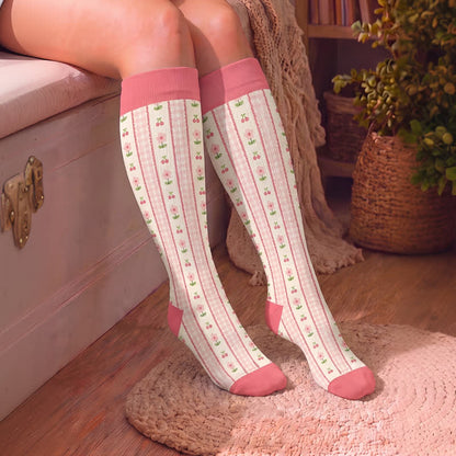 Chaussettes de compression à rayures florales grandes tailles - image 2
