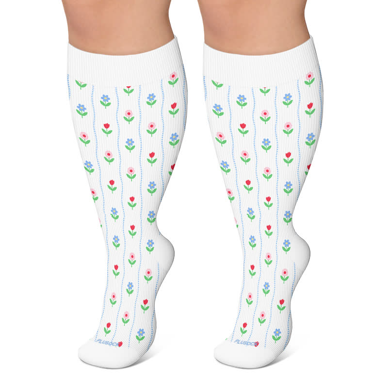 Chaussettes de compression à rayures florales grandes tailles - Blanc - 4XL - image 4
