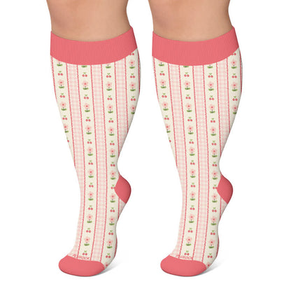 Chaussettes de compression à rayures florales grandes tailles - Rose - 4XL - image 5
