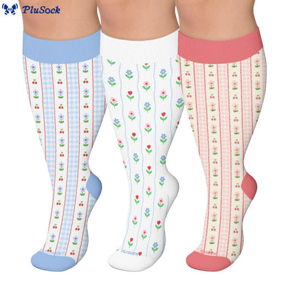 Chaussettes de compression à rayures florales grandes tailles - image 0
