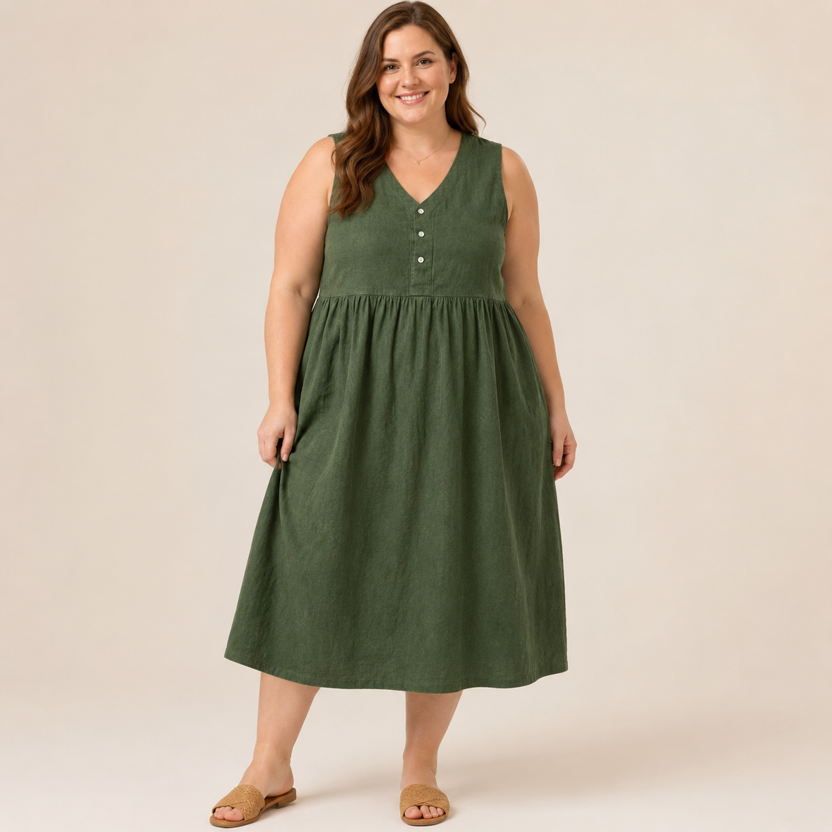 Robe midi texturée à boutons sur le devant - image 4