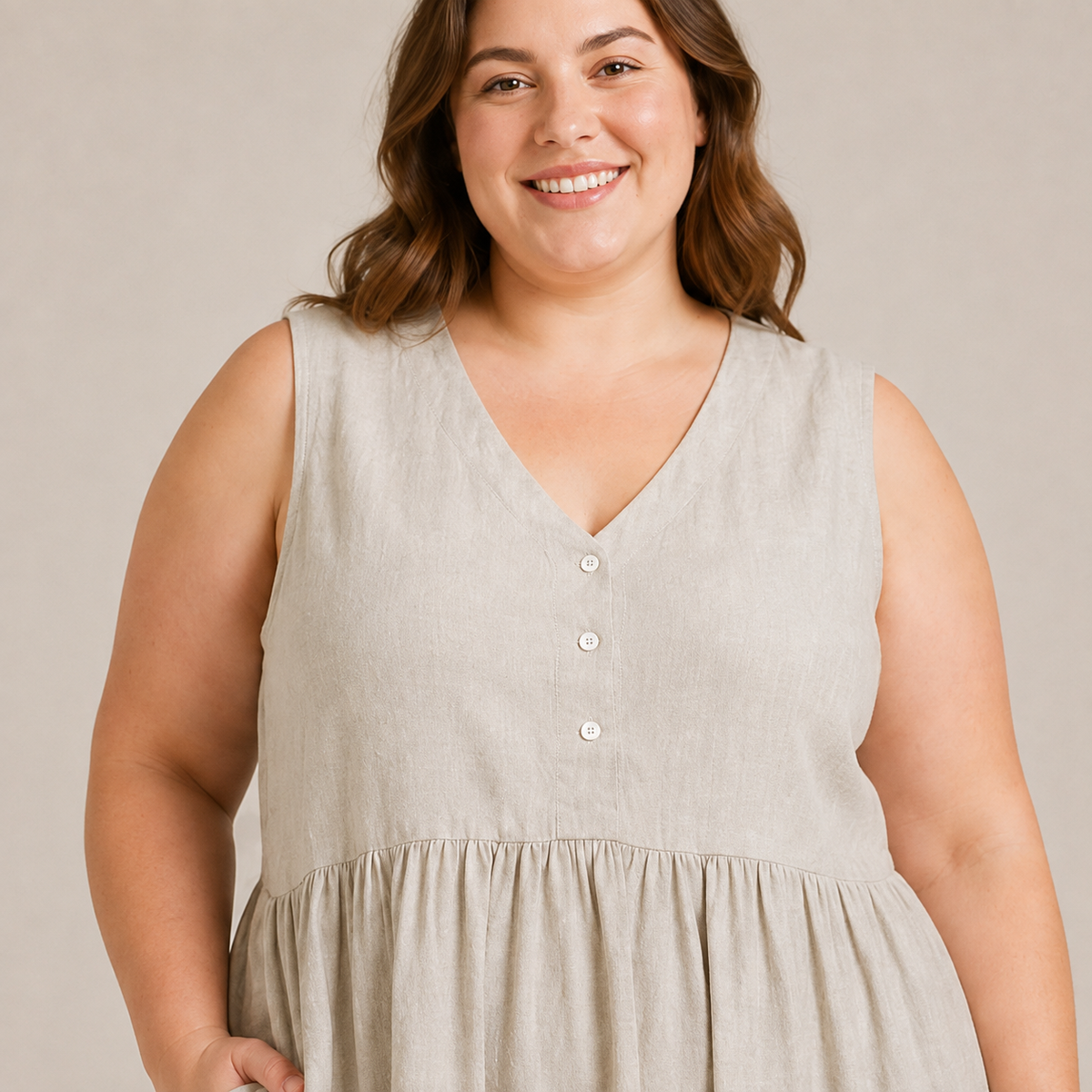 Robe midi texturée à boutons sur le devant - image 3