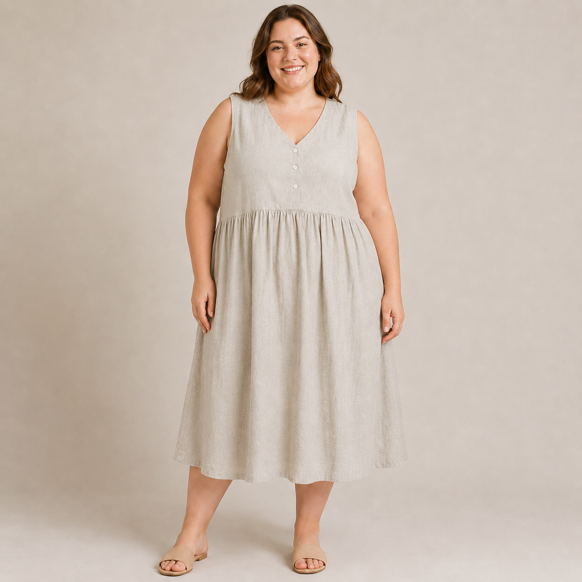 Robe midi texturée à boutons sur le devant - image 1