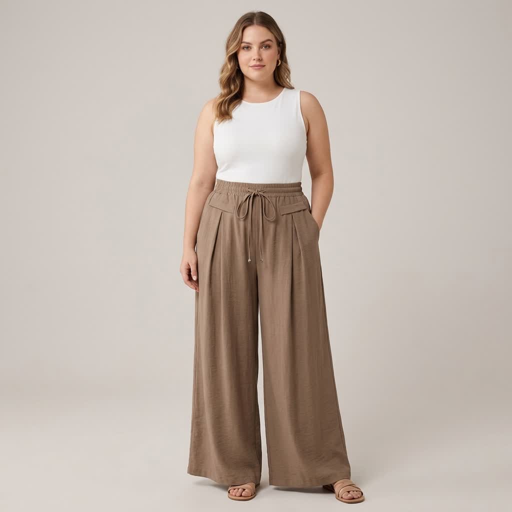 Pantalon décontracté à jambes larges et extensibles - image 1