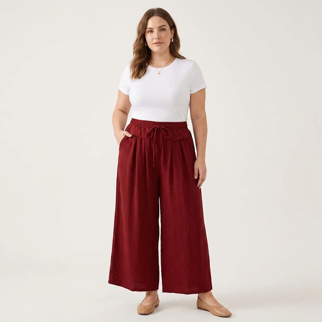 Pantalon décontracté à jambes larges et extensibles - image 7