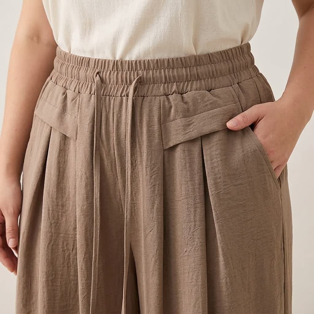Pantalon décontracté à jambes larges et extensibles - image 3