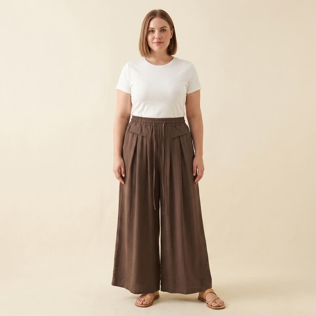 Pantalon décontracté à jambes larges et extensibles - image 5