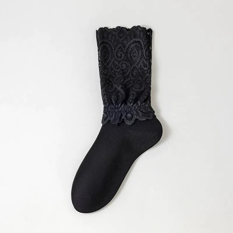 Chaussettes élégantes à revers en dentelle florale (4 paires) - Noir - EU36-40(US3-7) - image 2