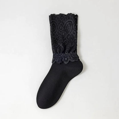 Chaussettes élégantes à revers en dentelle florale (4 paires) - Noir - EU36-40(US3-7) - image 2