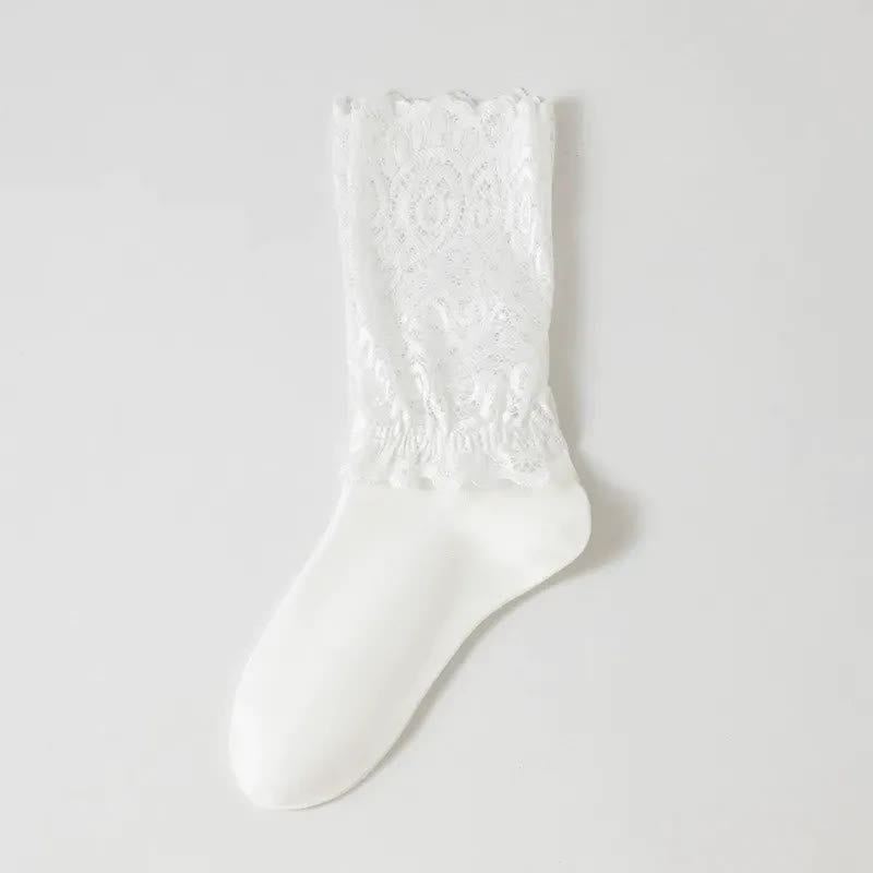 Chaussettes élégantes à revers en dentelle florale (4 paires) - Blanc - EU36-40(US3-7) - image 1