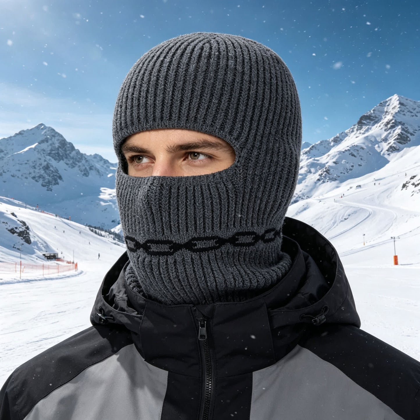Bonnet cagoule convertible en maille côtelée pour temps froid - Gris foncé - One Size - image 3