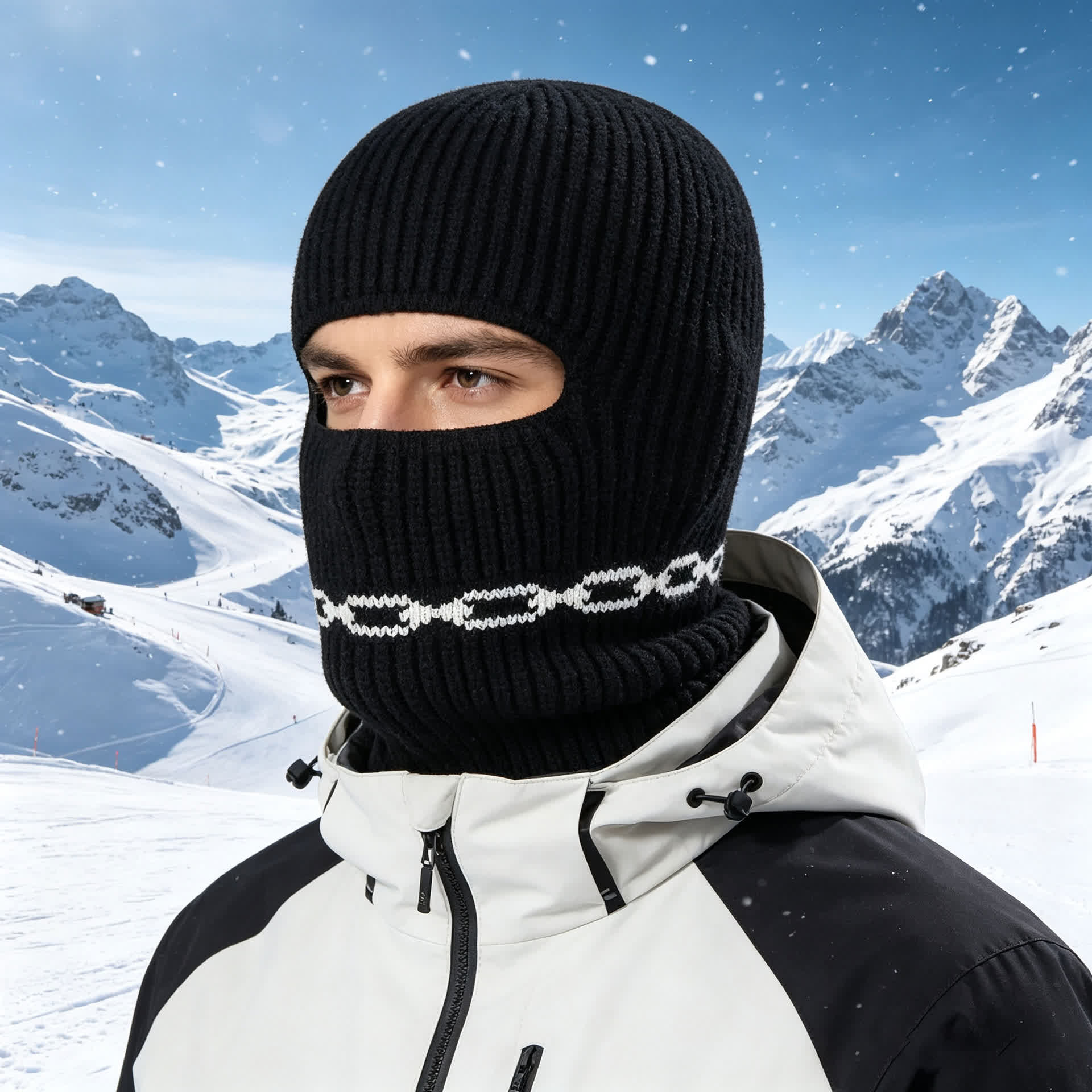 Bonnet cagoule convertible en maille côtelée pour temps froid - Noir - One Size - image 0