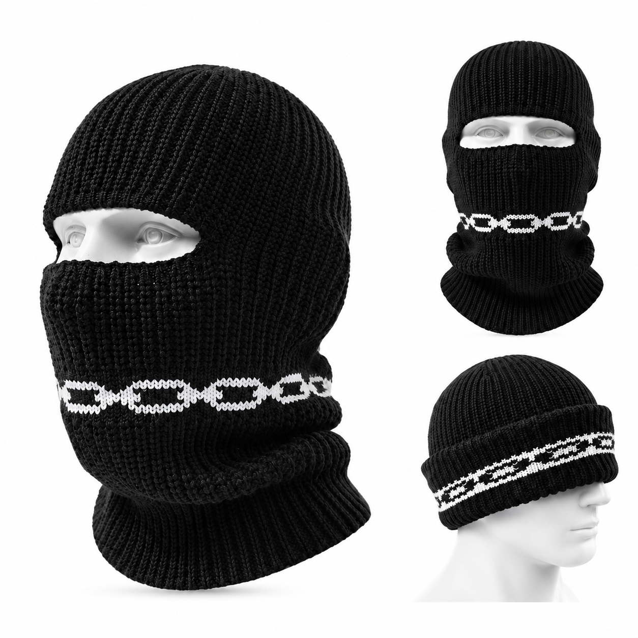 Bonnet cagoule convertible en maille côtelée pour temps froid - image 1