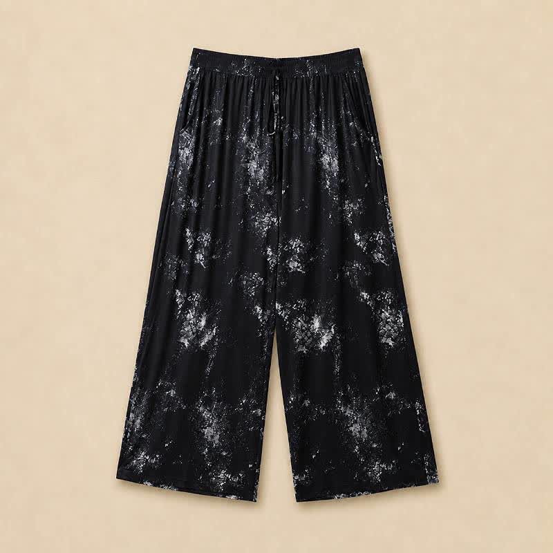Pantalon fluide à jambes larges imprimé Splash grandes tailles - Noir - 6XL - image 0