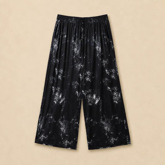 Pantalon fluide à jambes larges imprimé Splash grandes tailles - Noir - 6XL - image 0
