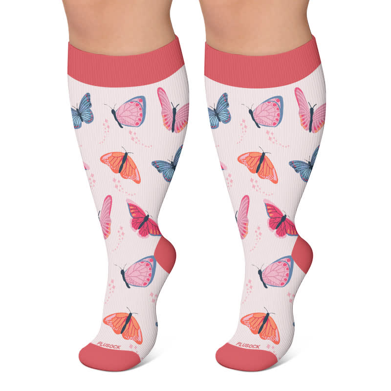 Chaussettes de compression imprimées Butterfly Meadow grandes tailles - Rose - 4XL - image 5