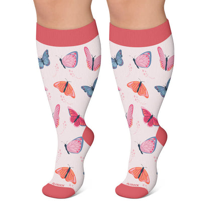 Chaussettes de compression imprimées Butterfly Meadow grandes tailles - Rose - 4XL - image 5