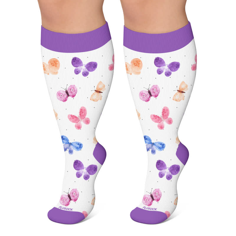Chaussettes de compression imprimées Butterfly Meadow grandes tailles - Violet - 4XL - image 4