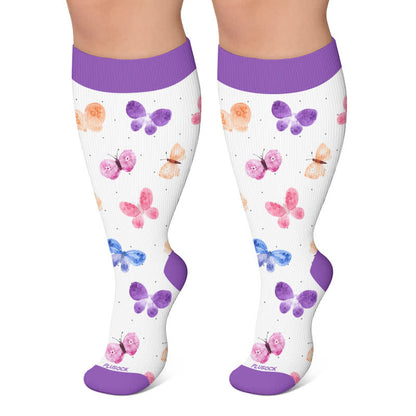 Chaussettes de compression imprimées Butterfly Meadow grandes tailles - Violet - 4XL - image 4