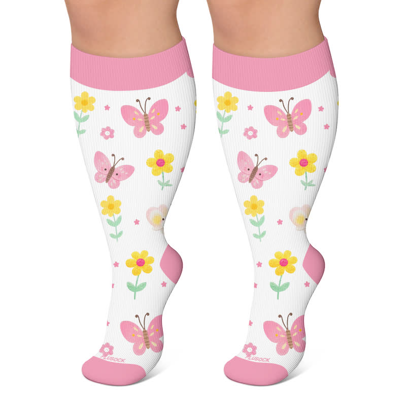 Chaussettes de compression imprimées Butterfly Meadow grandes tailles - Rose clair - 4XL - image 6
