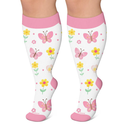 Chaussettes de compression imprimées Butterfly Meadow grandes tailles - Rose clair - 4XL - image 6