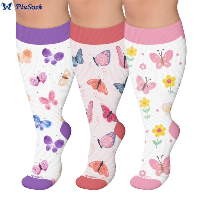 Chaussettes de compression imprimées Butterfly Meadow grandes tailles - image 0
