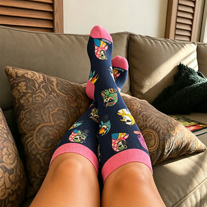 Chaussettes de compression grandes tailles à motif chat et oiseau - image 1
