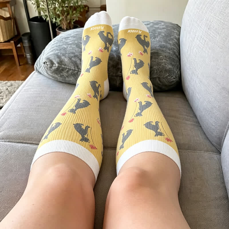 Chaussettes de compression grandes tailles à motif chat et oiseau - image 2