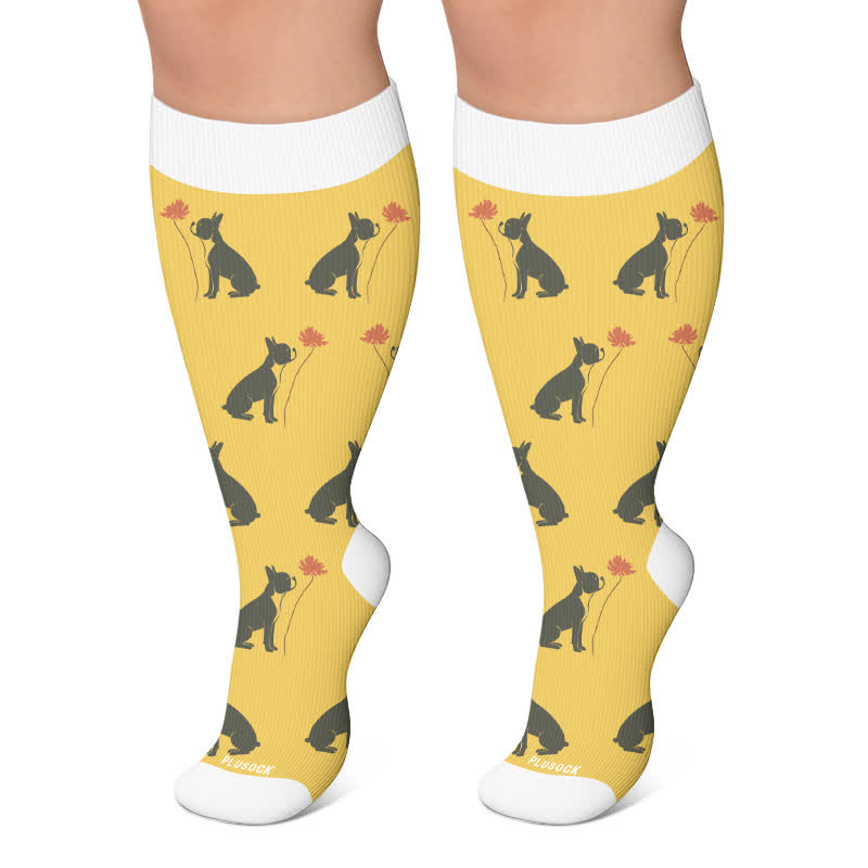 Chaussettes de compression grandes tailles à motif chat et oiseau - Jaune - 4XL - image 4