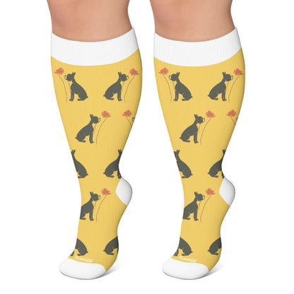 Chaussettes de compression grandes tailles à motif chat et oiseau - Jaune - 4XL - image 4