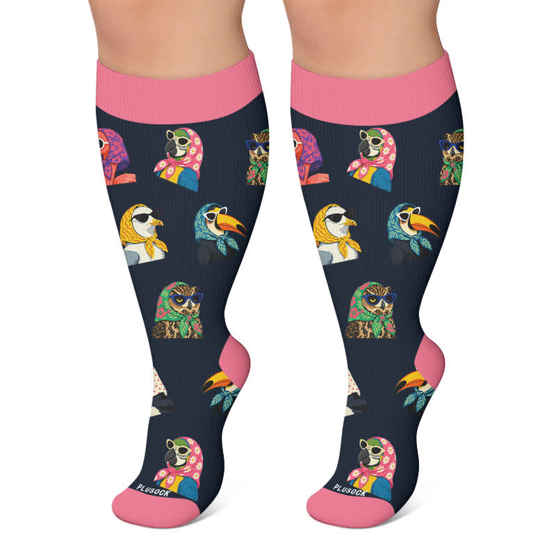 Chaussettes de compression grandes tailles à motif chat et oiseau - Fuchsia - 4XL - image 6