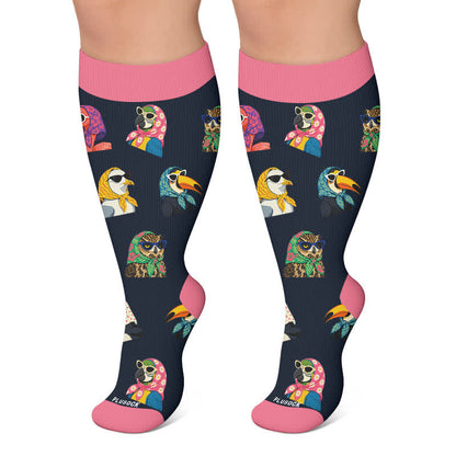 Chaussettes de compression grandes tailles à motif chat et oiseau - Fuchsia - 4XL - image 6