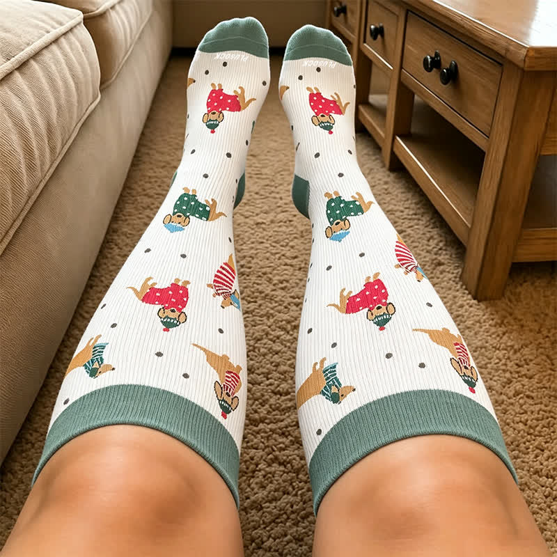 Chaussettes de compression fleuries à motif chiot joueur grande taille - image 3