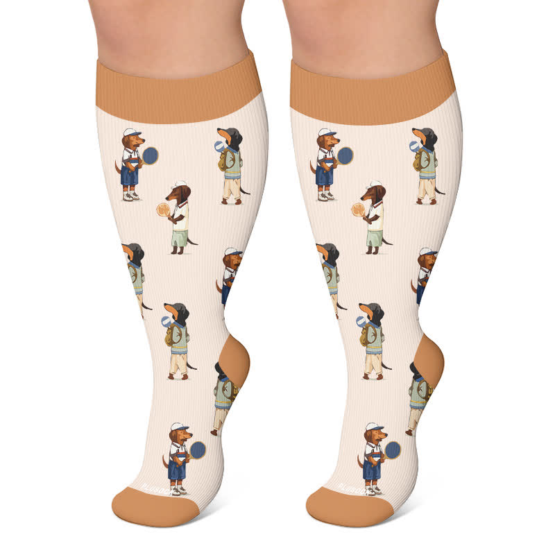 Chaussettes de compression fleuries à motif chiot joueur grande taille - Kaki - 4XL - image 4