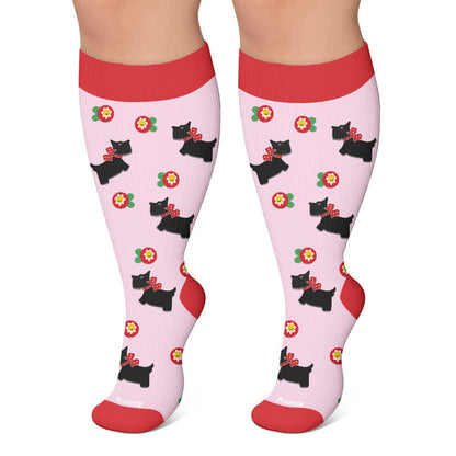 Chaussettes de compression fleuries à motif chiot joueur grande taille - Rose - 4XL - image 5