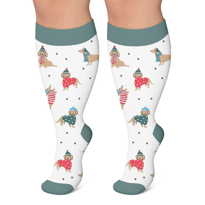 Chaussettes de compression fleuries à motif chiot joueur grande taille - Blanc - 4XL - image 6