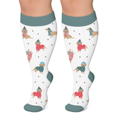 Chaussettes de compression fleuries à motif chiot joueur grande taille - Blanc - 4XL - image 6