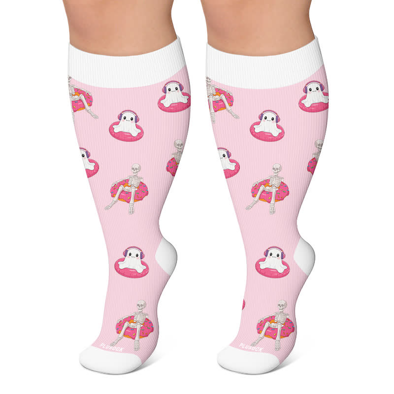 Chaussettes de compression fantaisie squelette fantôme grande taille - Rose - 4XL - image 4