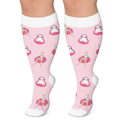 Chaussettes de compression fantaisie squelette fantôme grande taille - Rose - 4XL - image 4