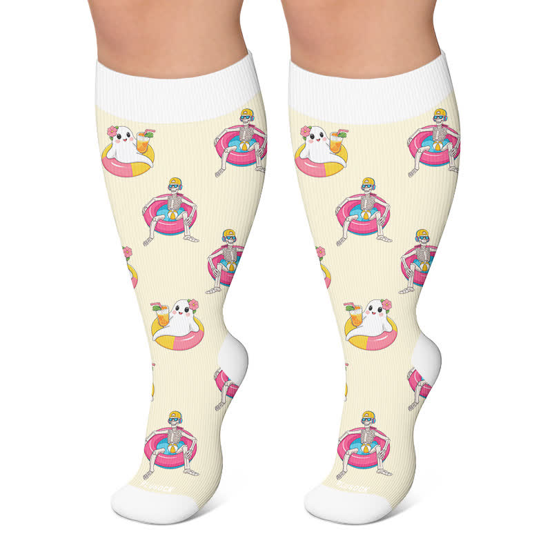 Chaussettes de compression fantaisie squelette fantôme grande taille - Jaune - 4XL - image 5