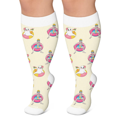 Chaussettes de compression fantaisie squelette fantôme grande taille - Jaune - 4XL - image 5