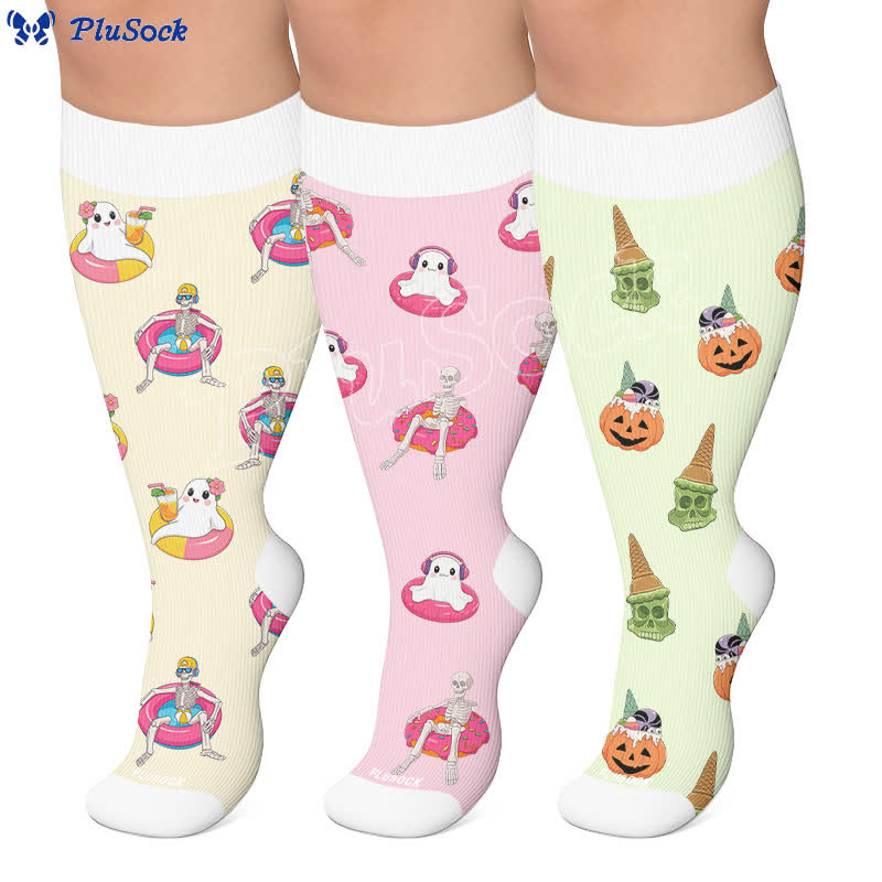Chaussettes de compression fantaisie squelette fantôme grande taille - image 0