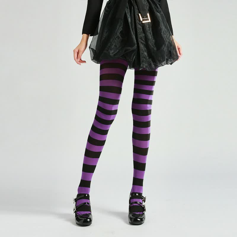 Collants à rayures gothiques d'Halloween (2 paires) - Violet - One Size - image 0