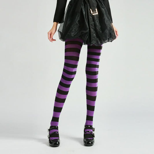 Collants à rayures gothiques d'Halloween (2 paires) - Violet - One Size - image 0