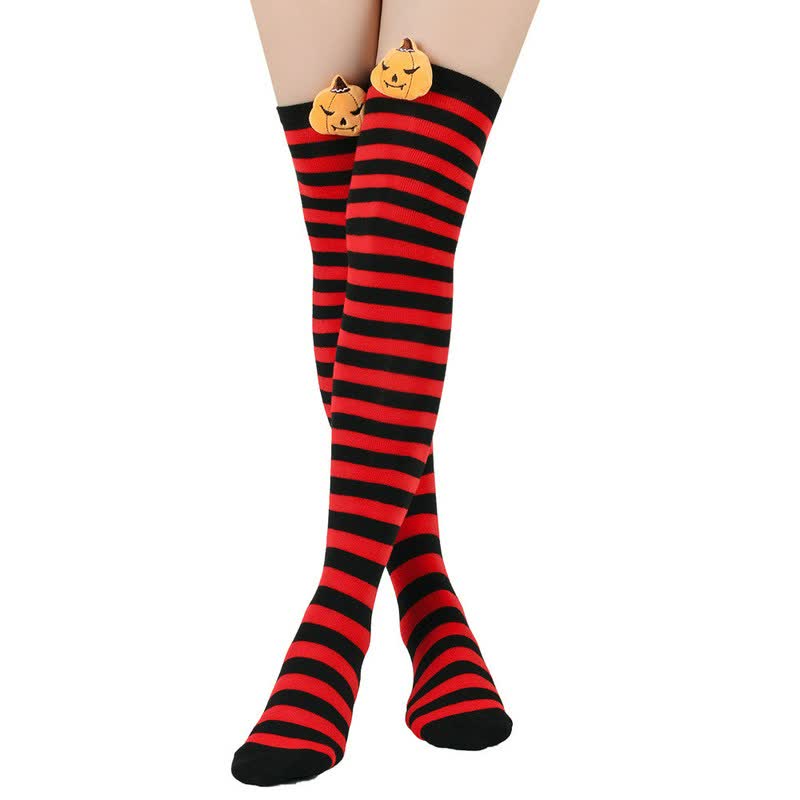 Chaussettes hautes citrouille d'Halloween (3 paires) - Rouge - One Size - image 0