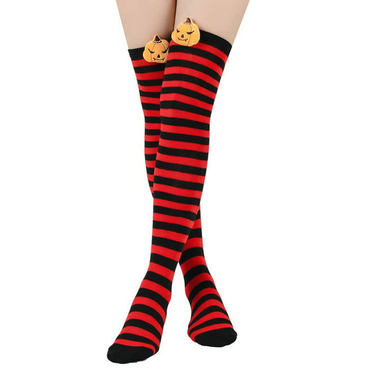Chaussettes hautes citrouille d'Halloween (3 paires) - Rouge - One Size - image 0